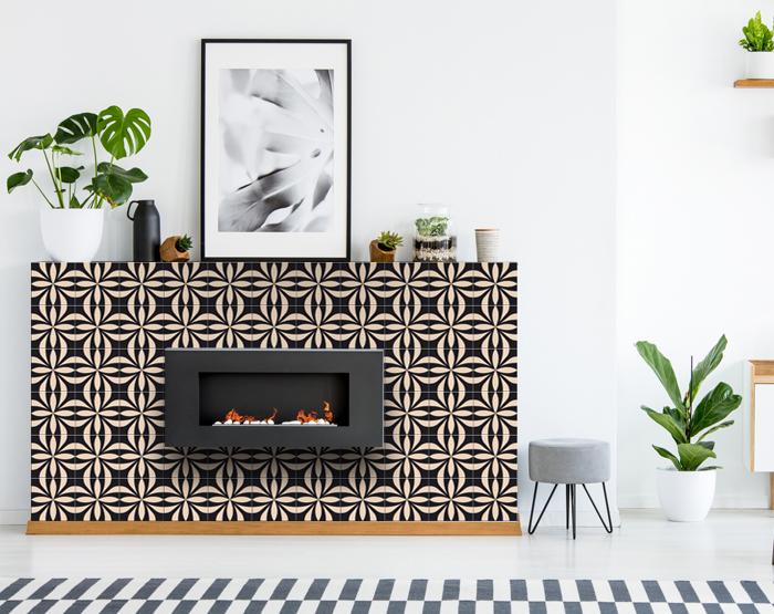 6" X 6" Intertwined Black And Cream Peel And Stick Removable Tiles