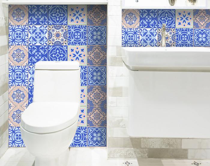 4" X 4" Dark And Light Blue Mosaic Peel And Stick Removable Tiles