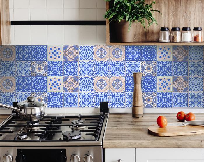 4" X 4" Dark And Light Blue Mosaic Peel And Stick Removable Tiles
