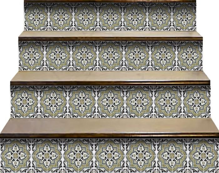 4" X 4" Vintage Sage Medallion Peel And Stick Removable Tiles
