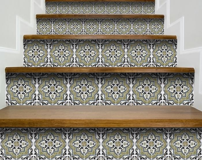 4" X 4" Vintage Sage Medallion Peel And Stick Removable Tiles