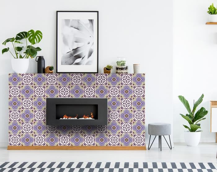 4" X 4" Vintage Purple And Taupe Mosaic Peel And Stick Removable Tiles