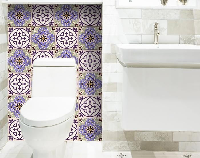4" X 4" Vintage Purple And Taupe Mosaic Peel And Stick Removable Tiles