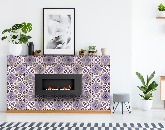 4" X 4" Vintage Purple And Taupe Mosaic Peel And Stick Removable Tiles