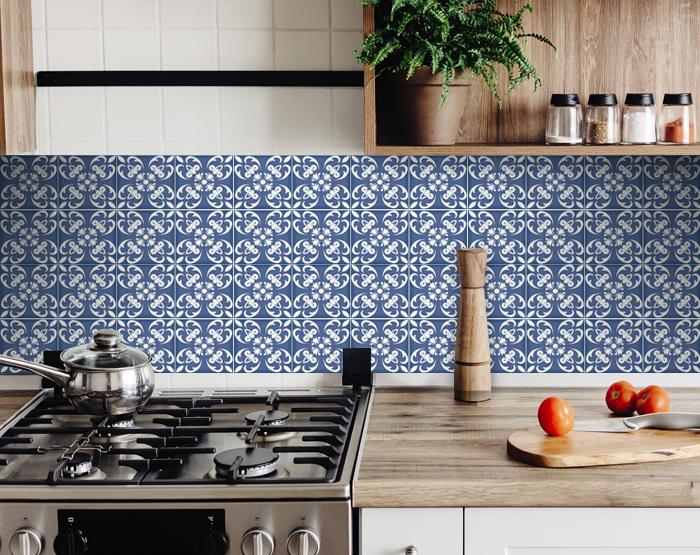 4" X 4" Wedgwood Blue And White Peel And Stick Removable Tiles