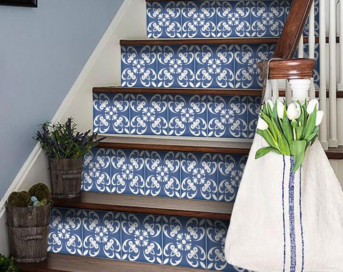 4" X 4" Wedgwood Blue And White Peel And Stick Removable Tiles