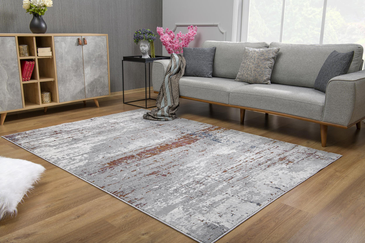 5’ X 8’ Gray And Brown Abstract Scraped Area Rug
