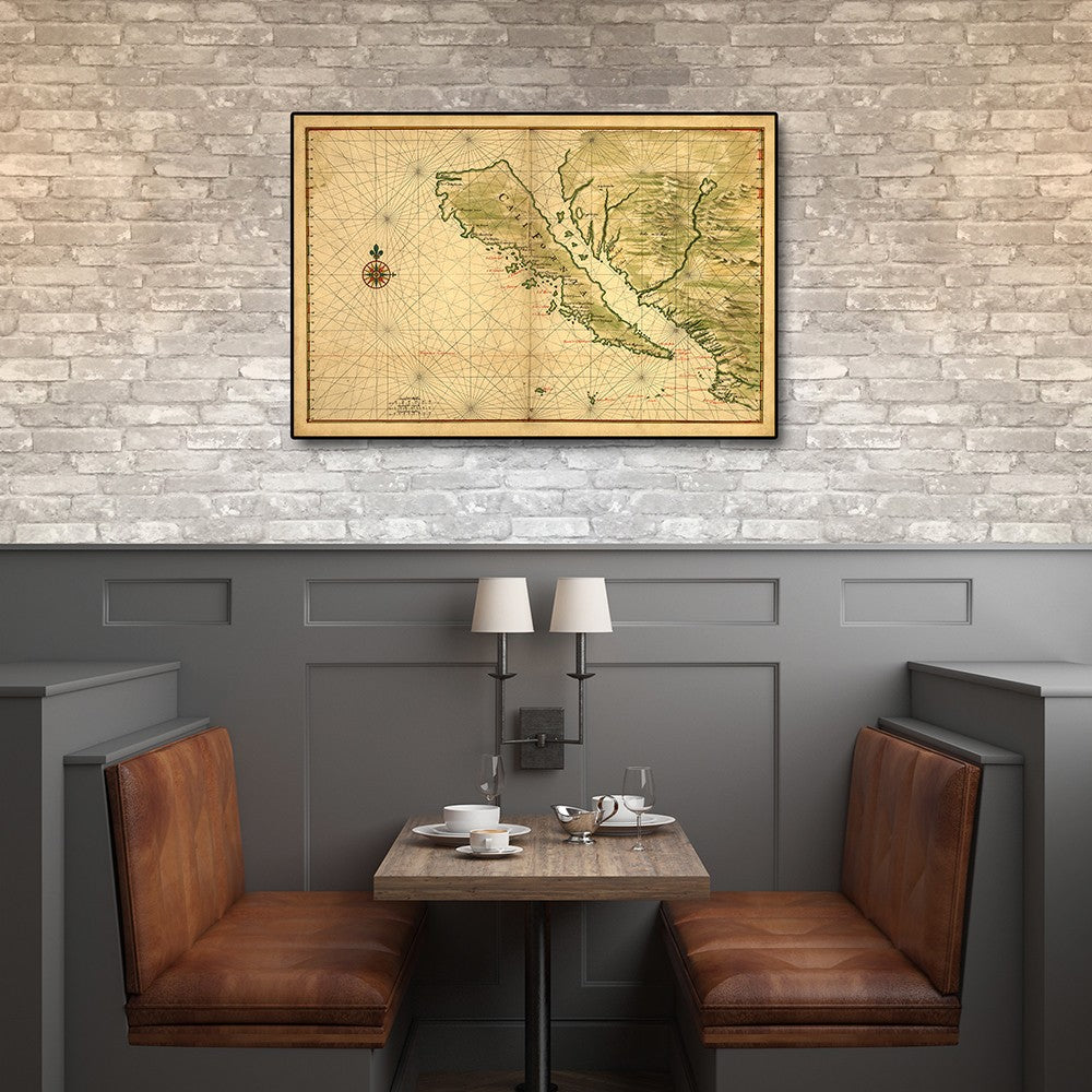 24" X 36" California As An Island C1650 Vintage Map Wall Art