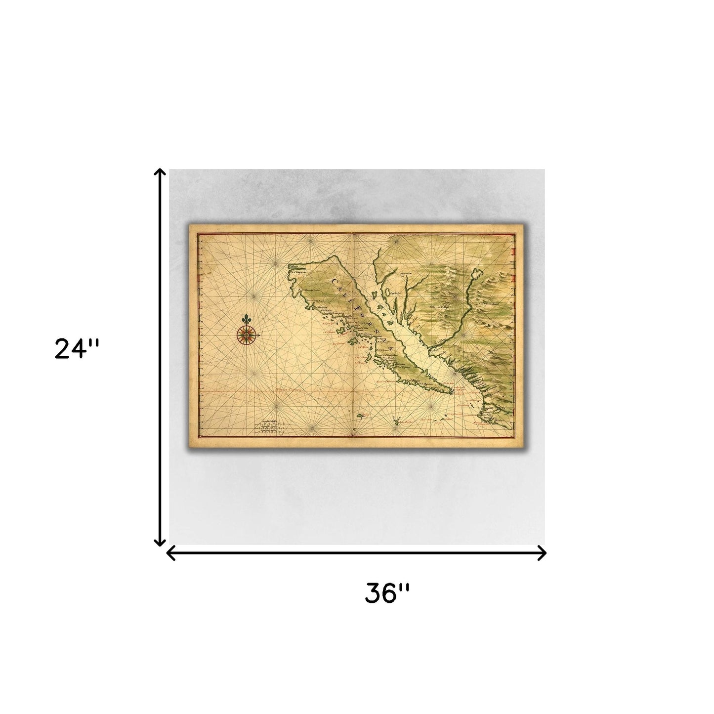 24" X 36" California As An Island C1650 Vintage Map Wall Art