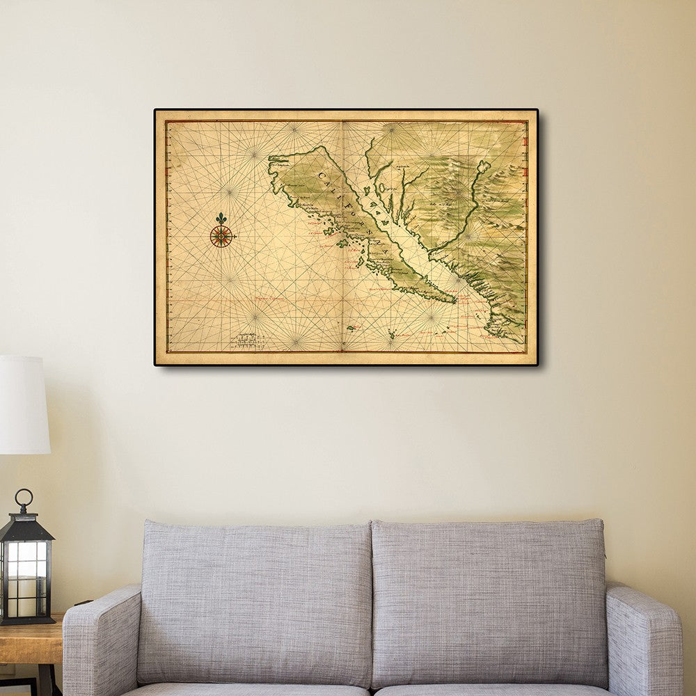 24" X 36" California As An Island C1650 Vintage Map Wall Art