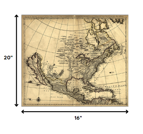 20" X 24" Map Of North America C1685 Vintage Poster Wall Art