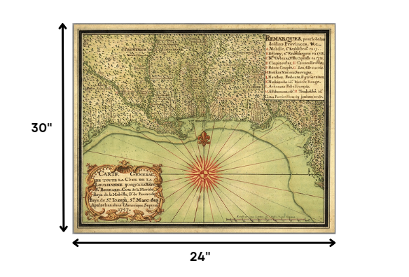 24" X 30" C1747 Map Of The Gulf Coast Vintage Poster Wall Art