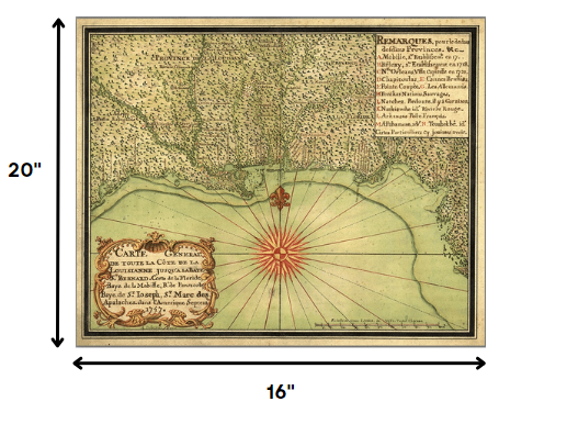 24" X 30" C1747 Map Of The Gulf Coast Vintage Poster Wall Art