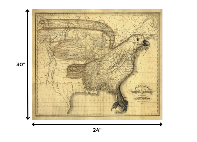 16" X 20" Eagle Map Of America C1833 Vintage Poster Wall Art
