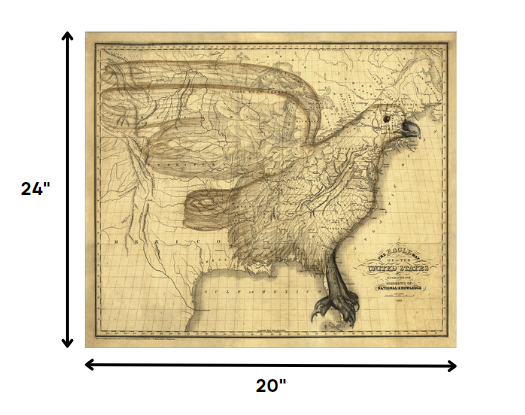 16" X 20" Eagle Map Of America C1833 Vintage Poster Wall Art