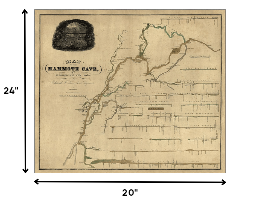 24" X 28" Map Of Kentucky Mammoth Cave Vintage Poster Wall Art