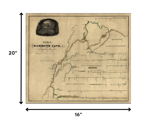 24" X 28" Map Of Kentucky Mammoth Cave Vintage Poster Wall Art