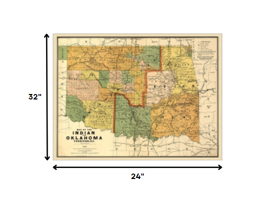 18" X 24" Map Of Indian And Oklahoma Territories Vintage Poster Wall Art