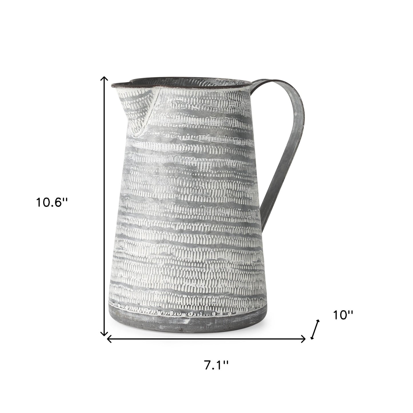 11" Metal Gray and White Cylinder Jug Vase