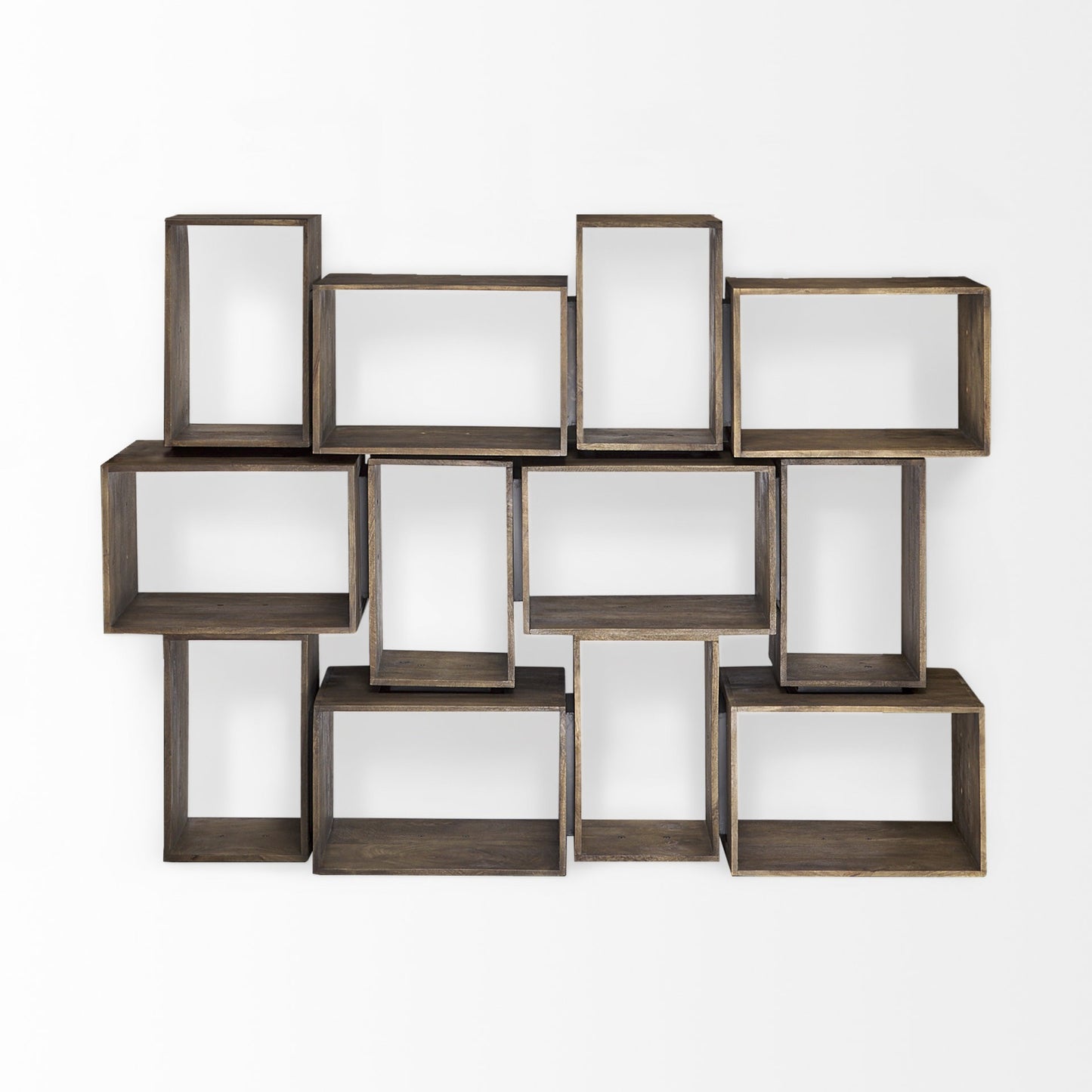 Set Of Two Rustic Dark Brown Cube Box Shelves