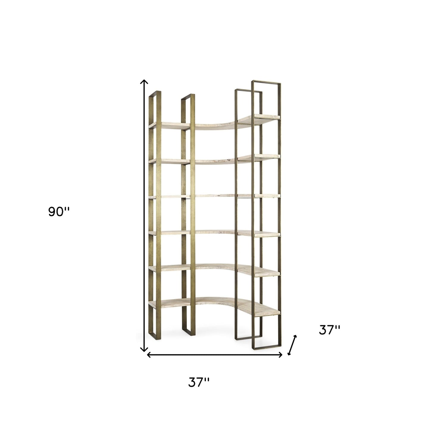 Gold Iron Framed Curved Wooden Shelving Unit