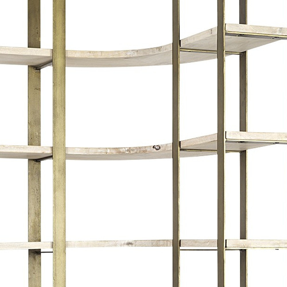 Gold Iron Framed Curved Wooden Shelving Unit
