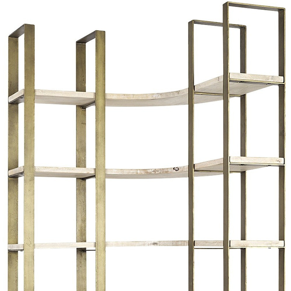 Gold Iron Framed Curved Wooden Shelving Unit