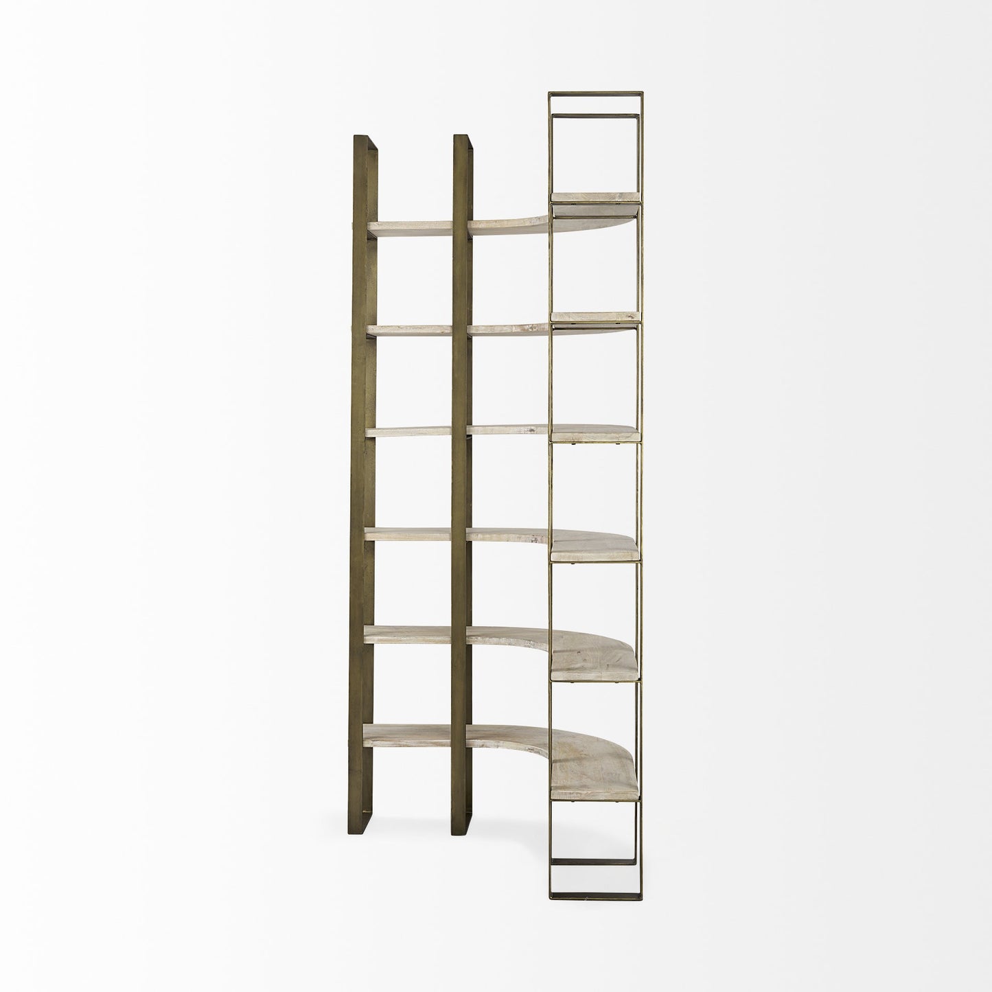 Gold Iron Framed Curved Wooden Shelving Unit