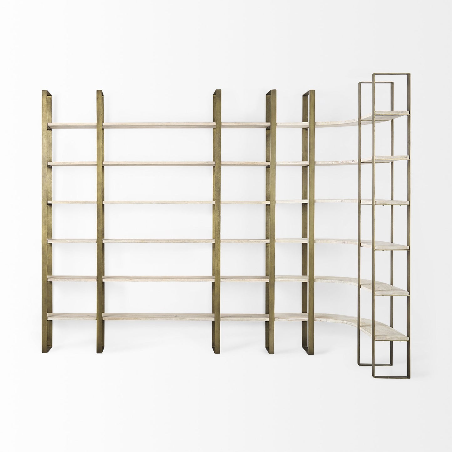 Gold Iron Framed Curved Wooden Shelving Unit