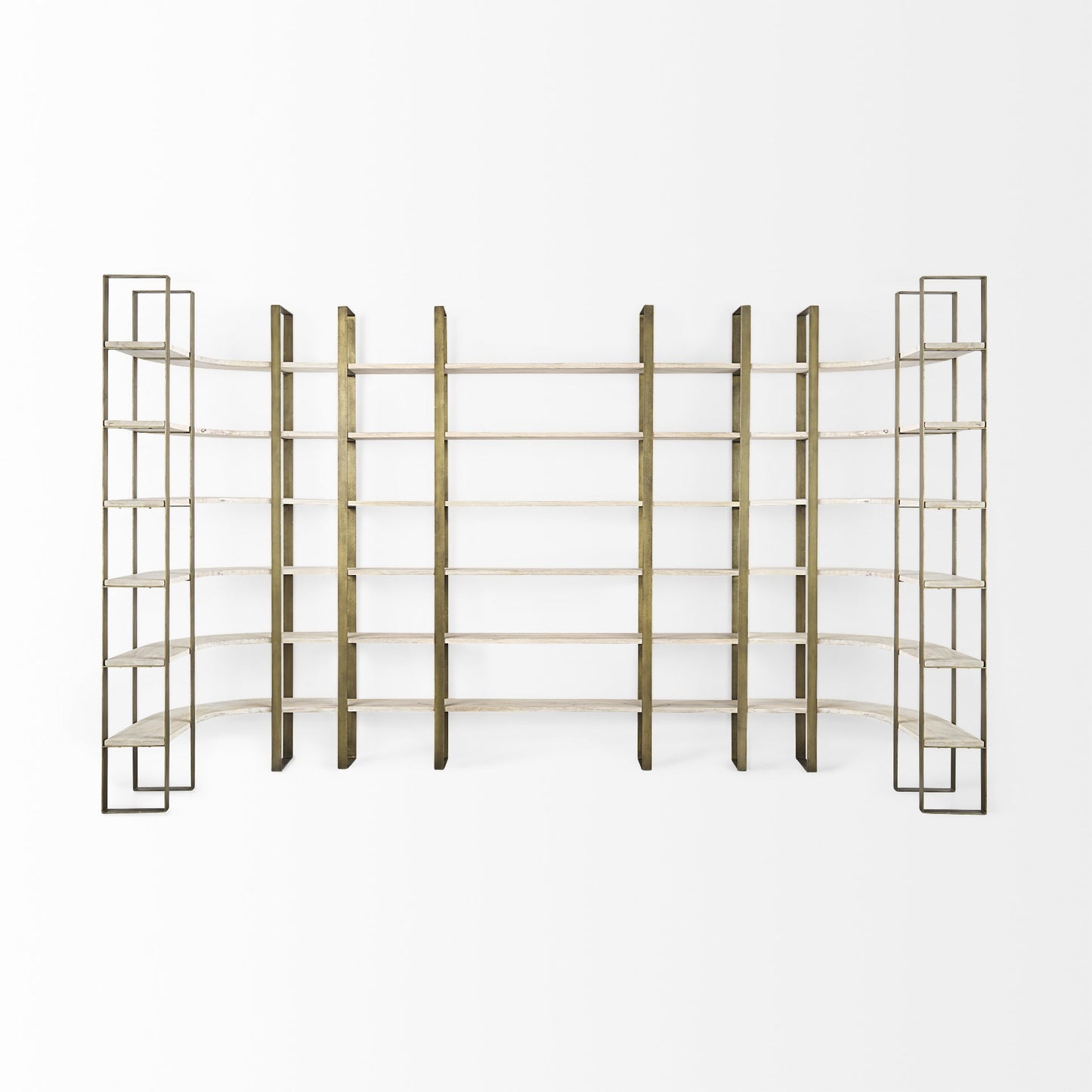 Gold Iron Framed Curved Wooden Shelving Unit