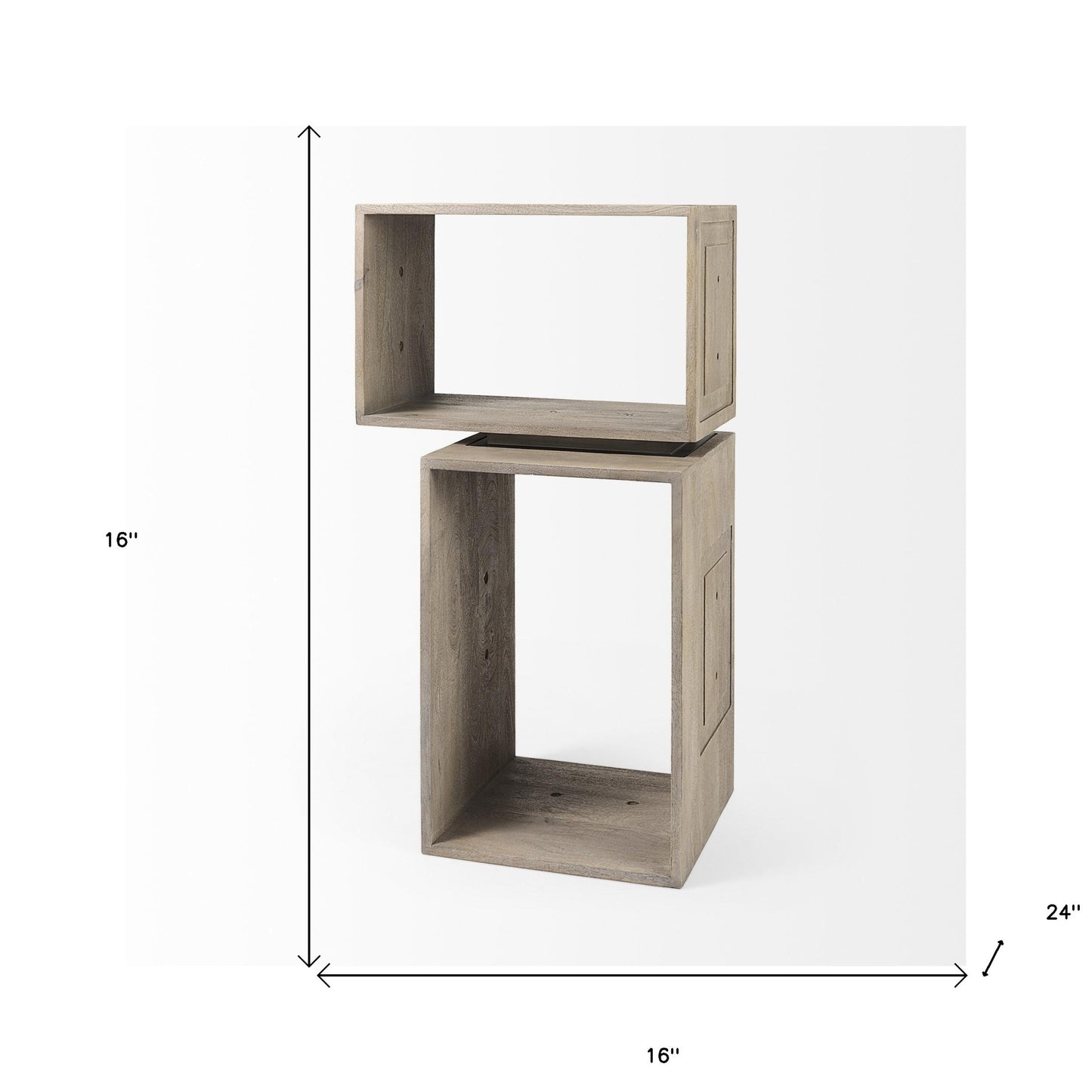 Set Of Two Rustic Light Gray Brown Cube Box Shelves