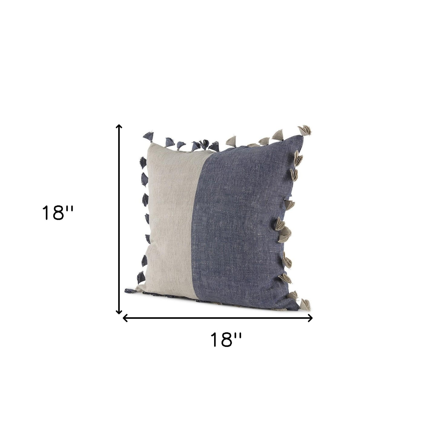 Denim Blue And Canvas Tassle Square Accent Pillow Cover