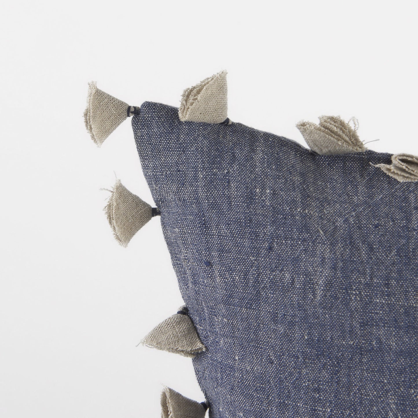 Denim Blue And Canvas Tassle Square Accent Pillow Cover