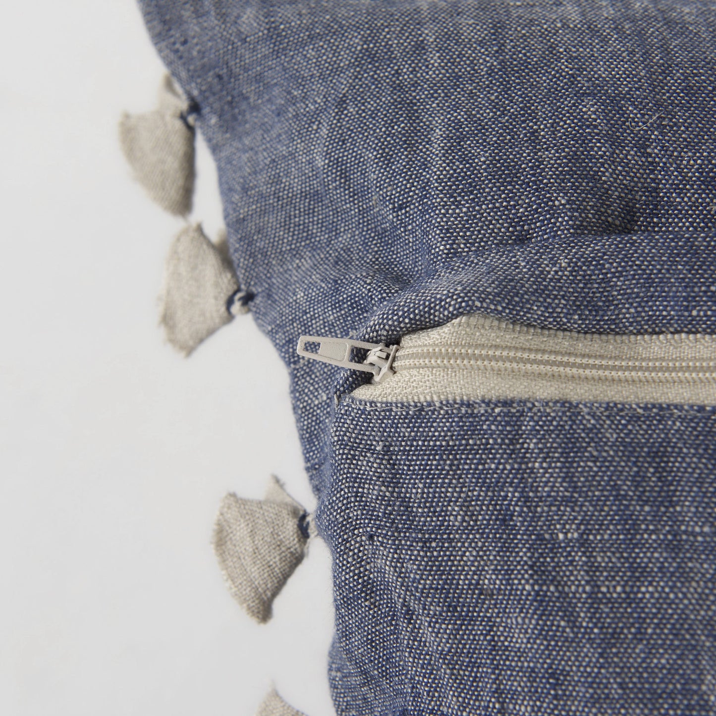 Denim Blue And Canvas Tassle Square Accent Pillow Cover