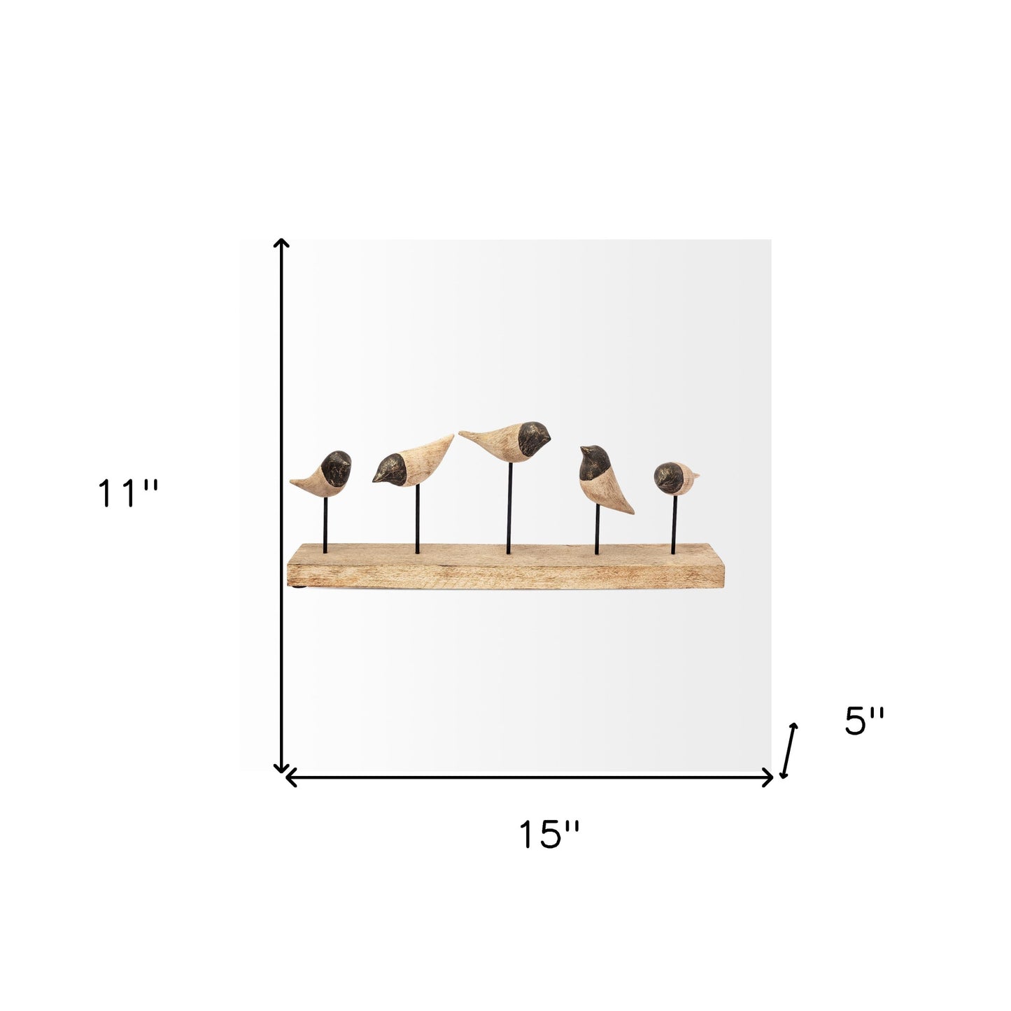 Wood And Metal Bird Stand Sculpture