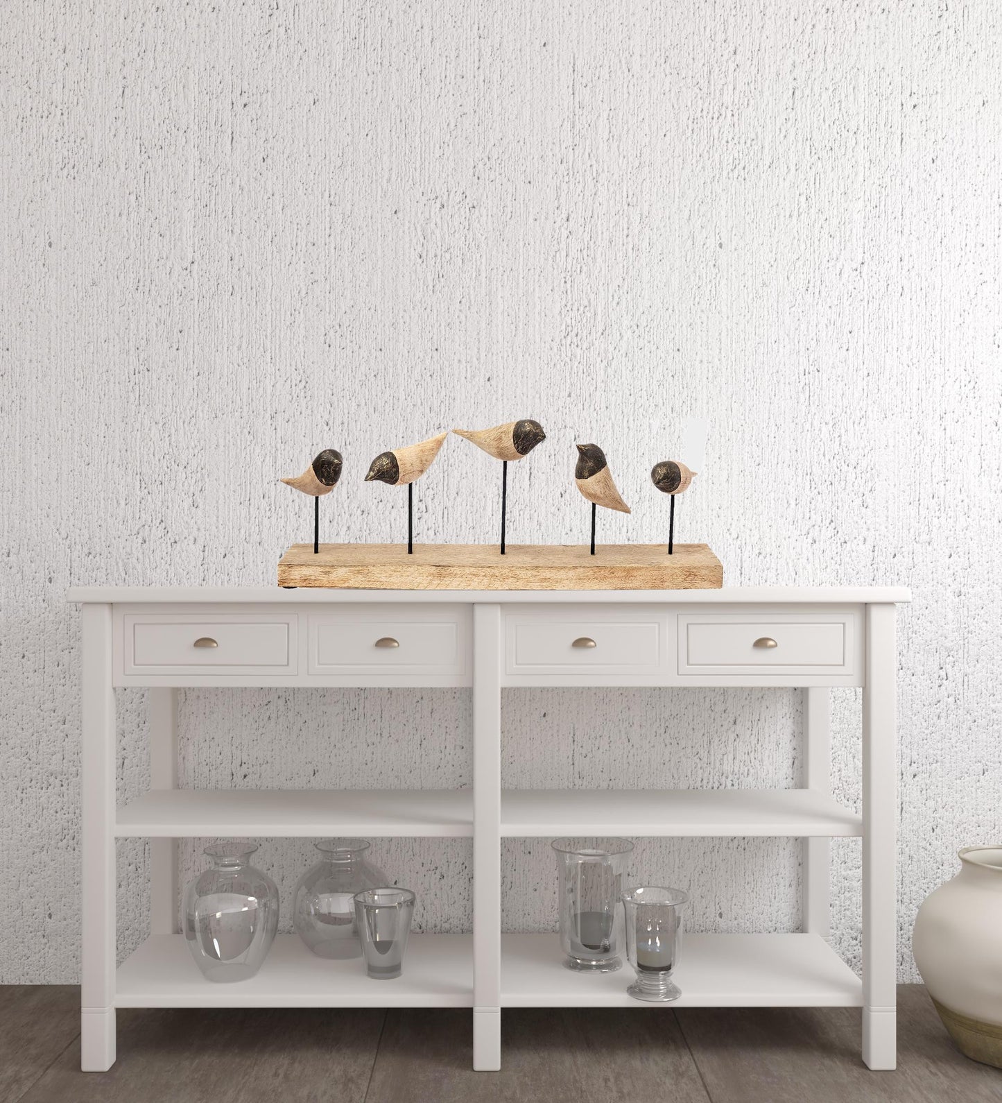 Wood And Metal Bird Stand Sculpture