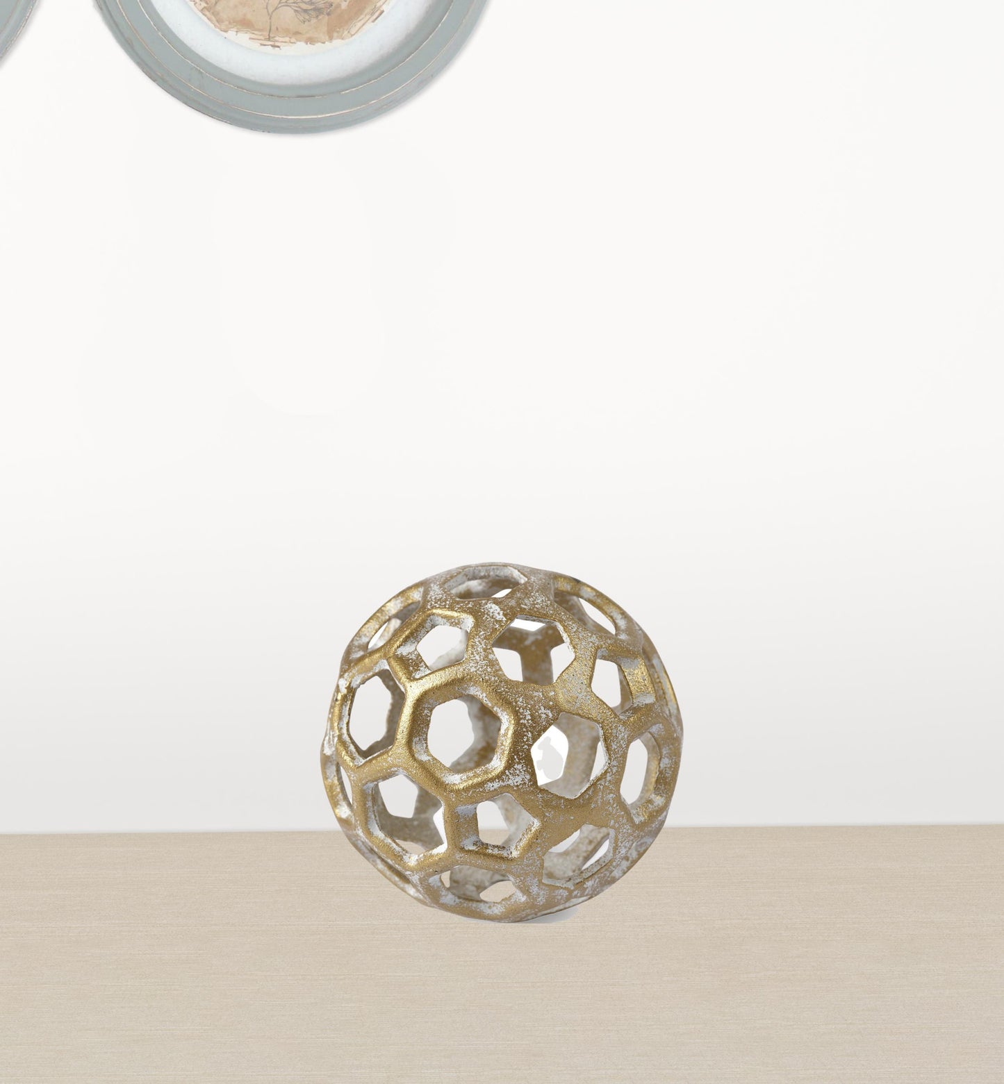 Gold Metal Hollow Orb Sculpture
