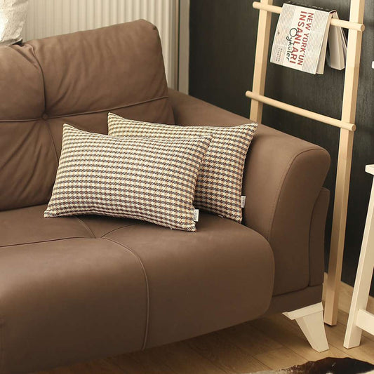 Set Of 2 Tan Houndstooth Lumbar Pillow Covers