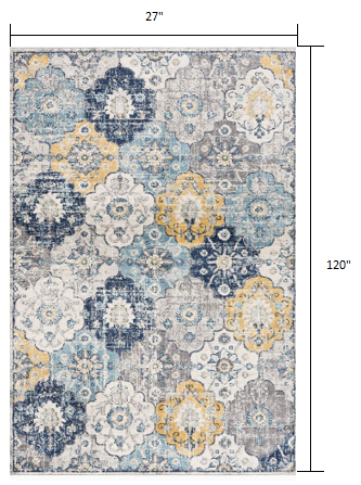 10' Blue Floral Dhurrie Runner Rug