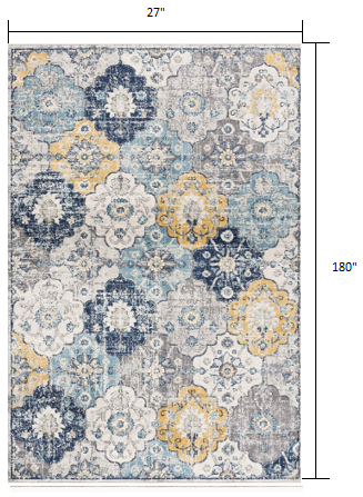10' Blue Floral Dhurrie Runner Rug