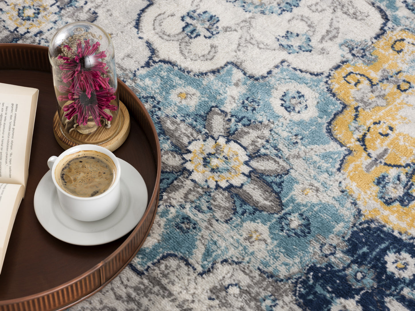 10' Blue Floral Dhurrie Runner Rug