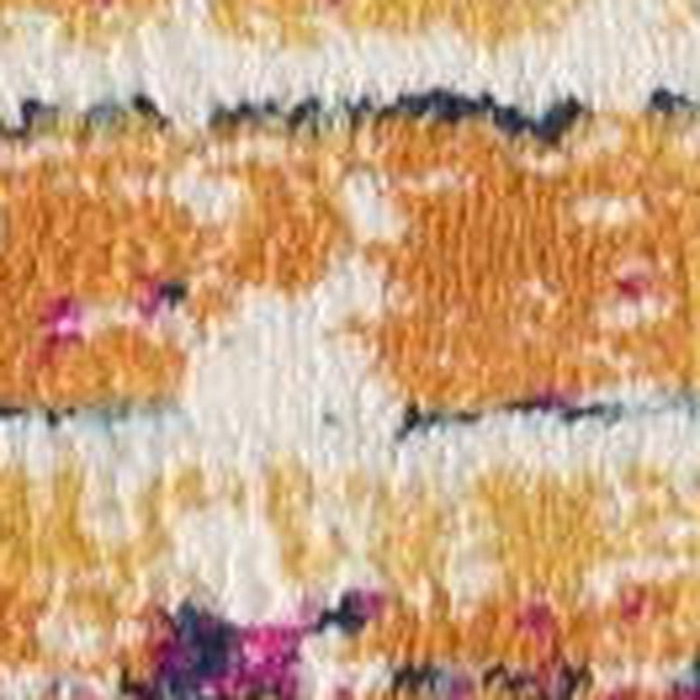 8' Orange And Ivory Southwestern Dhurrie Runner Rug