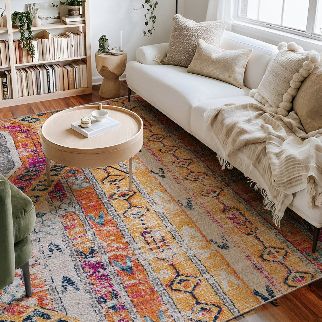 8' Orange And Ivory Southwestern Dhurrie Runner Rug