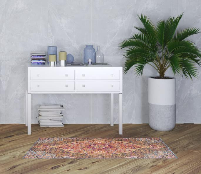 4’ X 6’ Rustic Orange Medallion Area Rug