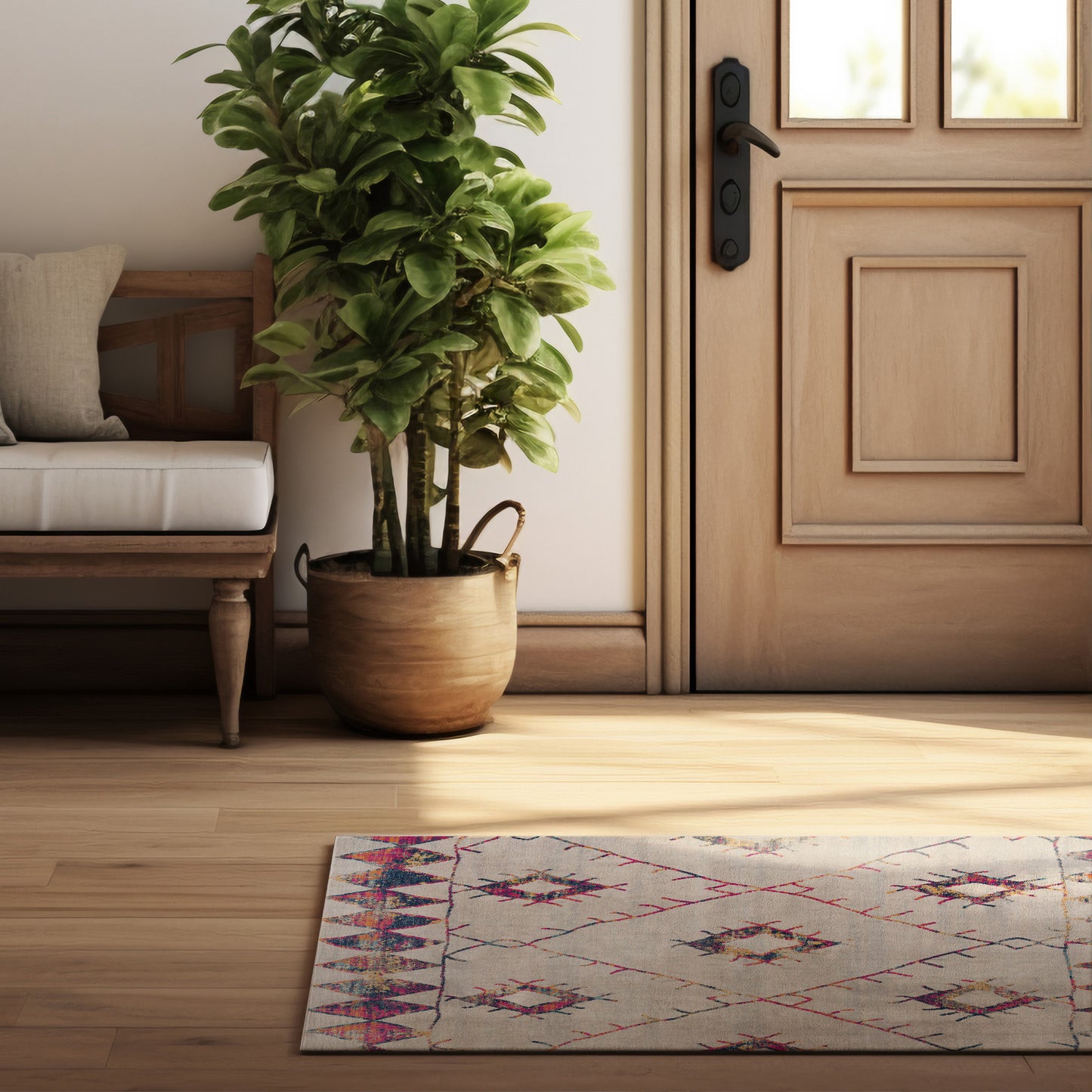 5' X 8' Cream Damask Area Rug