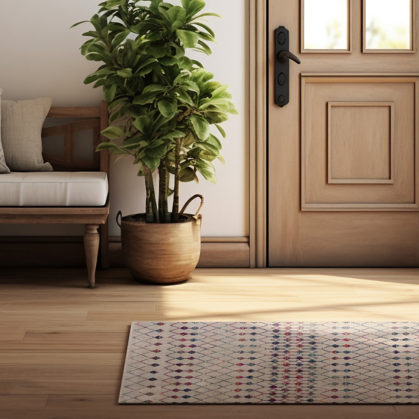 4’ X 6’ White Modern Geometric Grid Area Rug