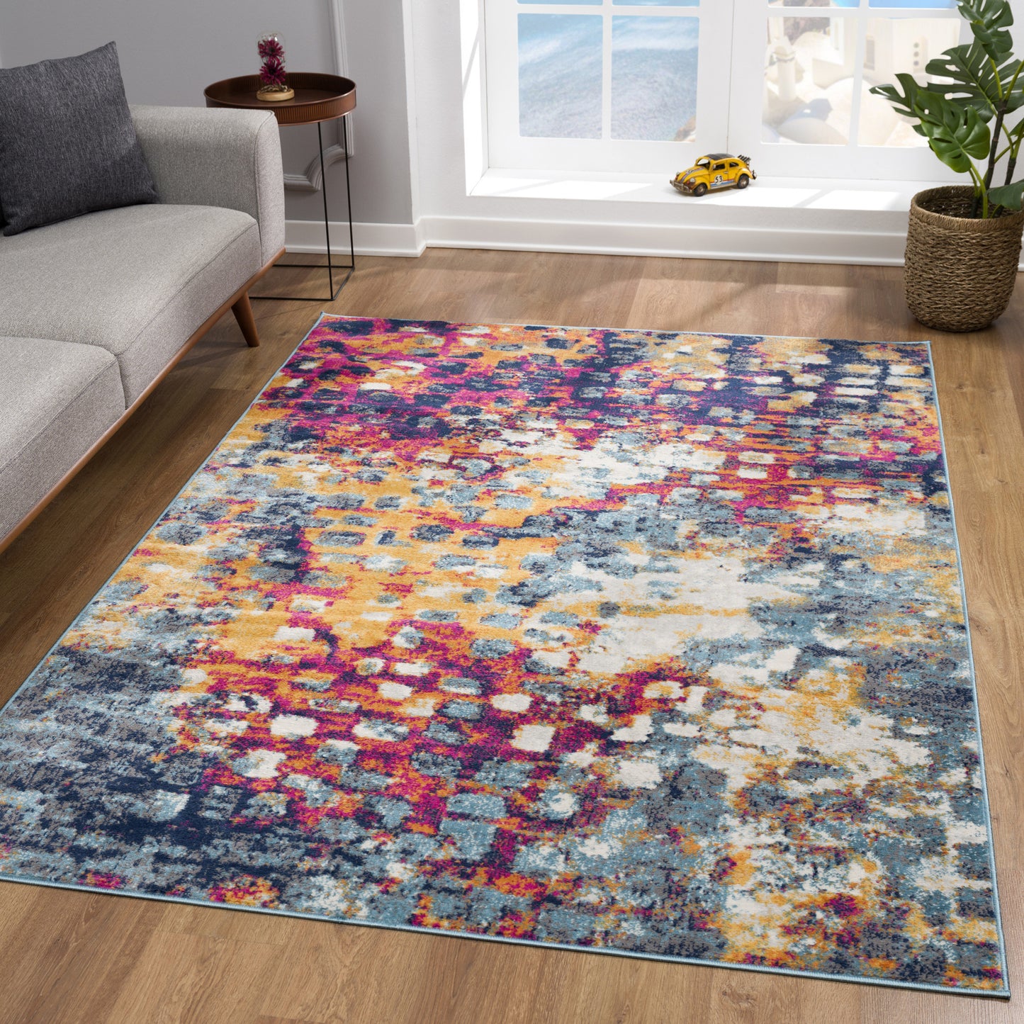 2' X 5' Teal Blue Abstract Dhurrie Area Rug