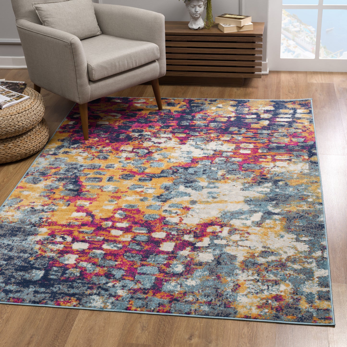 2' X 5' Teal Blue Abstract Dhurrie Area Rug