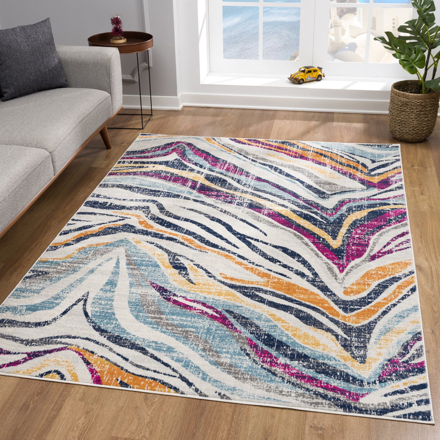 5' X 7' Teal Blue Camouflage Dhurrie Area Rug
