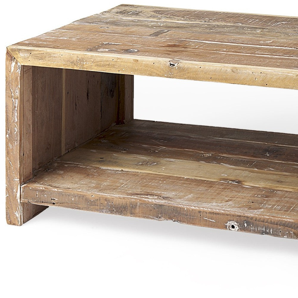 48" Natural Solid Wood Coffee Table With Shelf